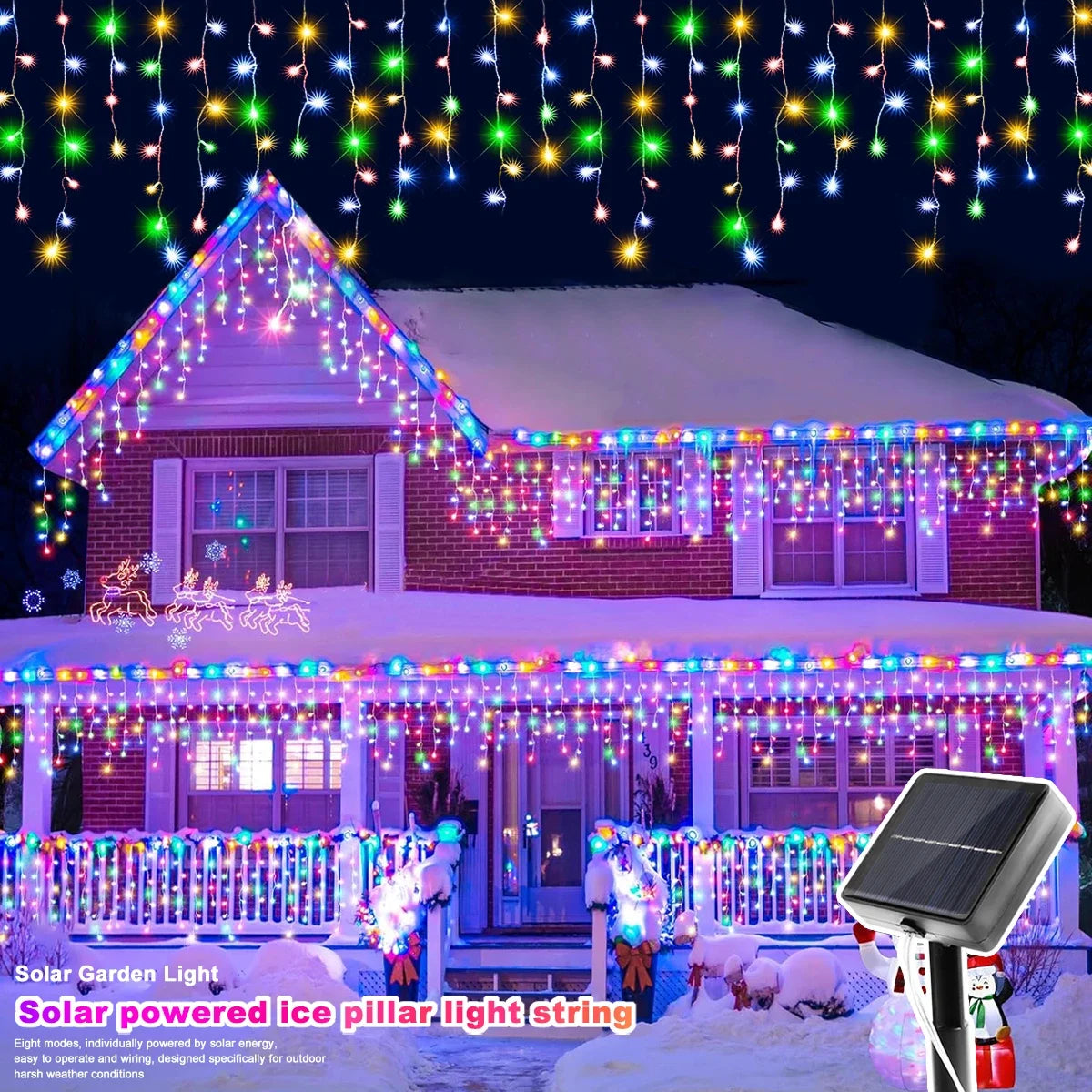 Solar Icicle Curtain String Lights | Outdoor Waterproof Christmas