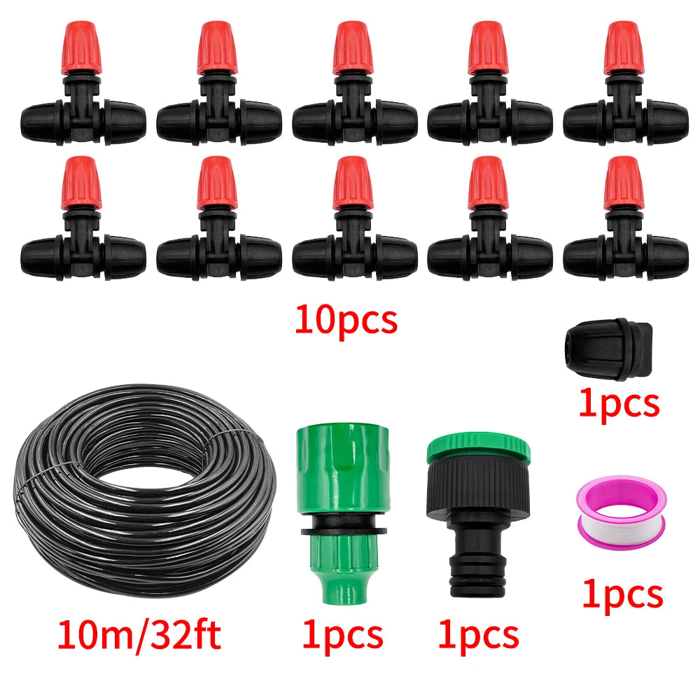 10M-30M Locking Misters,Greenhouse,Farm Mist Irrigation Kits Plant Watering System, 1/4" Drip Tubing Hose and Two-Ways Connector Peaceful Pleasures Health and Wellness 10M