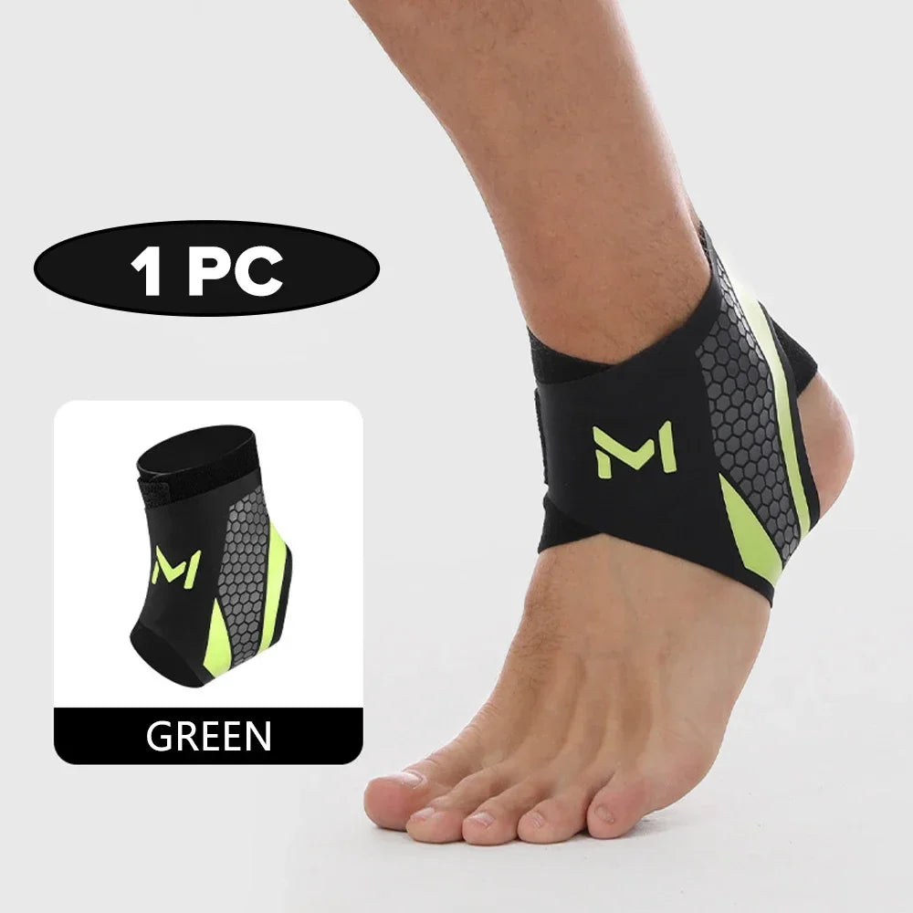 New Professional Adjustable Compression Ankle Brace Support for Basketball Running Volleyball Athletes Breathable Elastic Design Peaceful Pleasures Health and Wellness BlackGreen-1PC