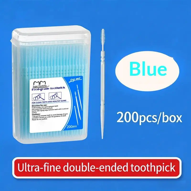 High-end Disposable Toothpick Brush 200pcs Ultra-fine Portable Family Box Double-head Sticks Toothpick Peaceful Pleasures Health and Wellness Blue
