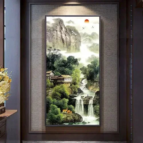 Home and Wanshi Xing Decorative Painting Landscape Mural Painting New Chinese Beginner Style Hanging Painting Home Decor Peaceful Pleasures Health and Wellness 2 40x80cm
