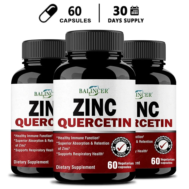 Quercetin + Zinc Vegetarian Capsules - Supports Immune, Skin and Bone Health, Nutritional Metabolism Supplement Peaceful Pleasures Health and Wellness 60 count-3 bottle