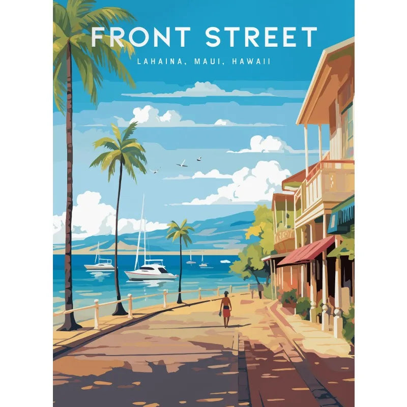 Vintage Hawaii Lahaina Beach Landscape Canvas Wall Art Poster Canvas Wall Art Peaceful Pleasures Health and Wellness 1 50x70cm Unframed