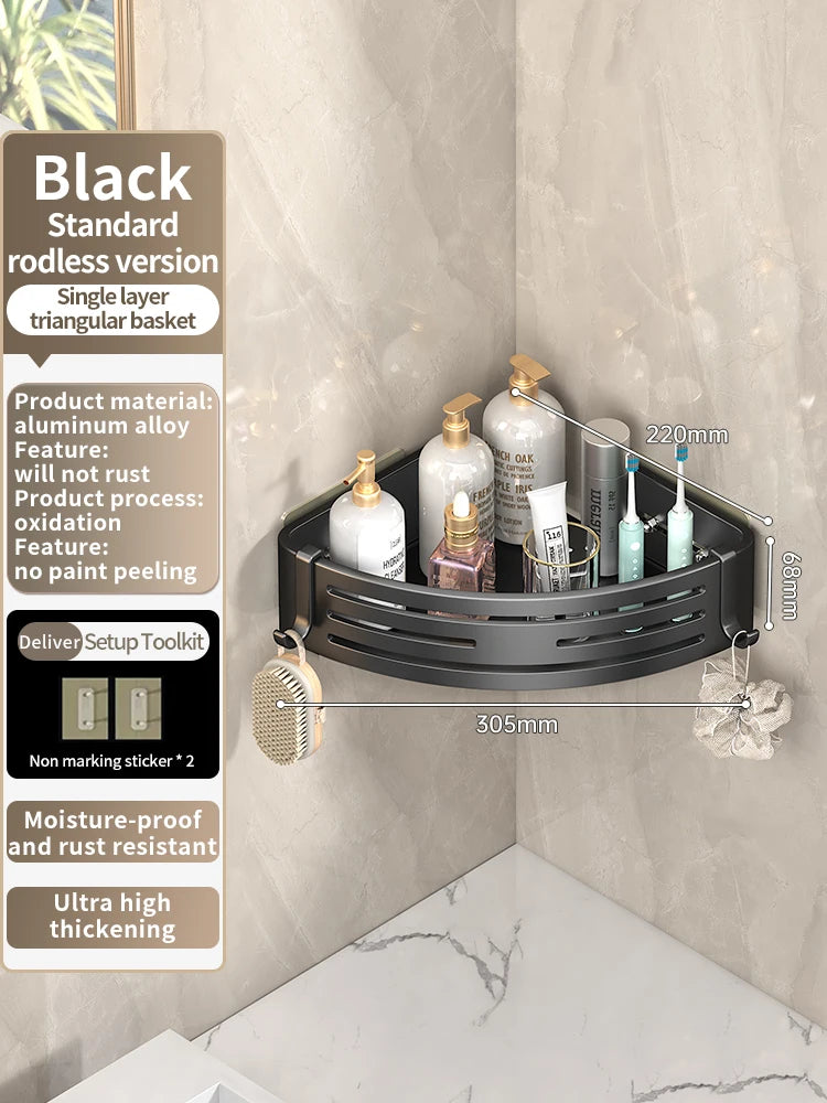 No-Drill Adhesive Bathroom Shelf & Towel Rack | Metal Wall Mount