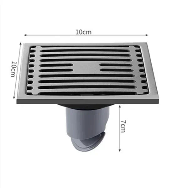 10cm Square Stainless Steel Floor Drain | Anti-Odor Cover