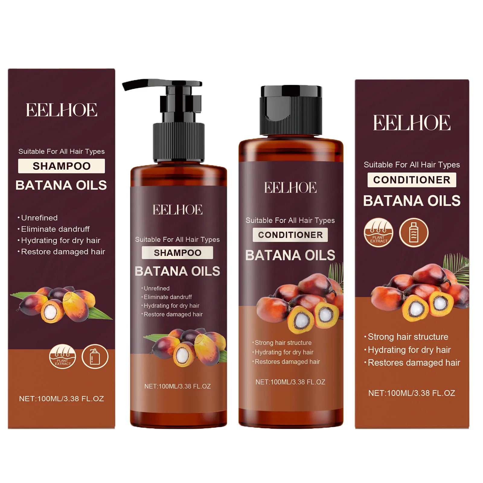Batana Oil Shampoo Conditioner Cleaning Scalp Oil Control Anti Dandruff Smoothing Prevent Dryness Hair Care Set for Men Women Peaceful Pleasures Health and Wellness 1 set boxed