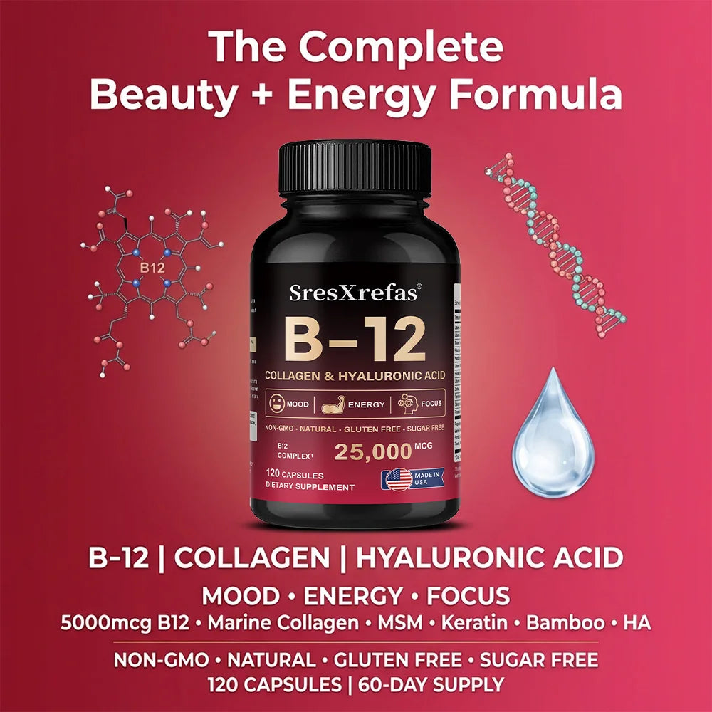 Vitamin B12 with Collagen & Hyaluronic Acid | Energy & Mood Support