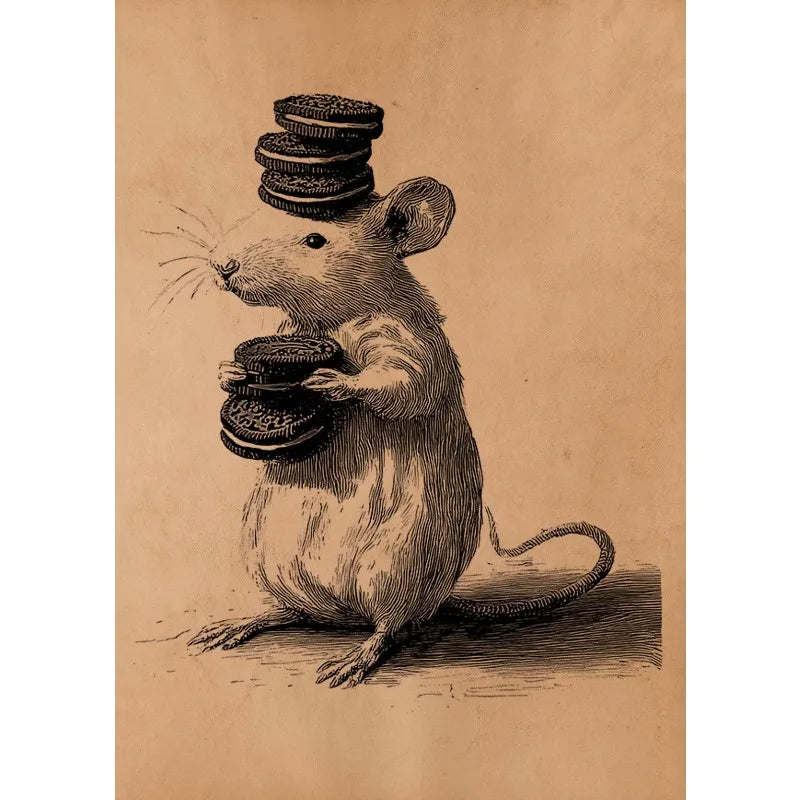 Antique Style Cat UFO Abduction Alien Medieval Knight Mouse Illustration Poste Canvas Painting Wall Art Pictures Home Decor Peaceful Pleasures Health and Wellness 8 35x45cm