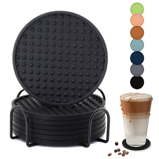 6-Piece Silicone Coaster Set with Storage Holder – Heat-Resistant Round Cup Mats, 10cm Peaceful Pleasures Health and Wellness