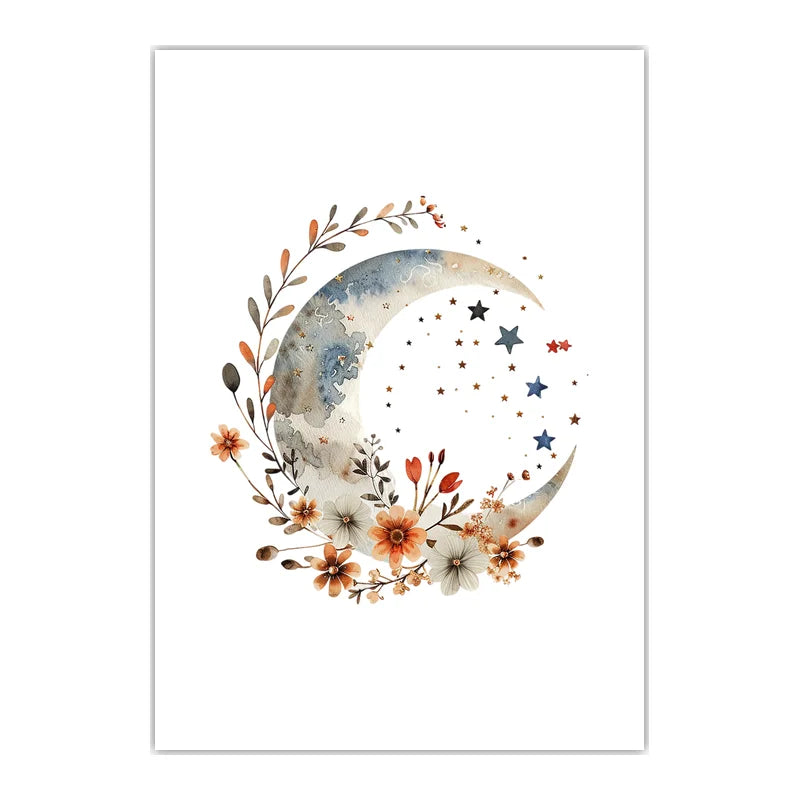 Plant Flower Wall Art, Nordic Moon Canvas Painting, Minimalist Aesthetic Poster Print for Living Room Bedroom Wall Decor Peaceful Pleasures Health and Wellness 07 20x25cm No Frame China Mainland