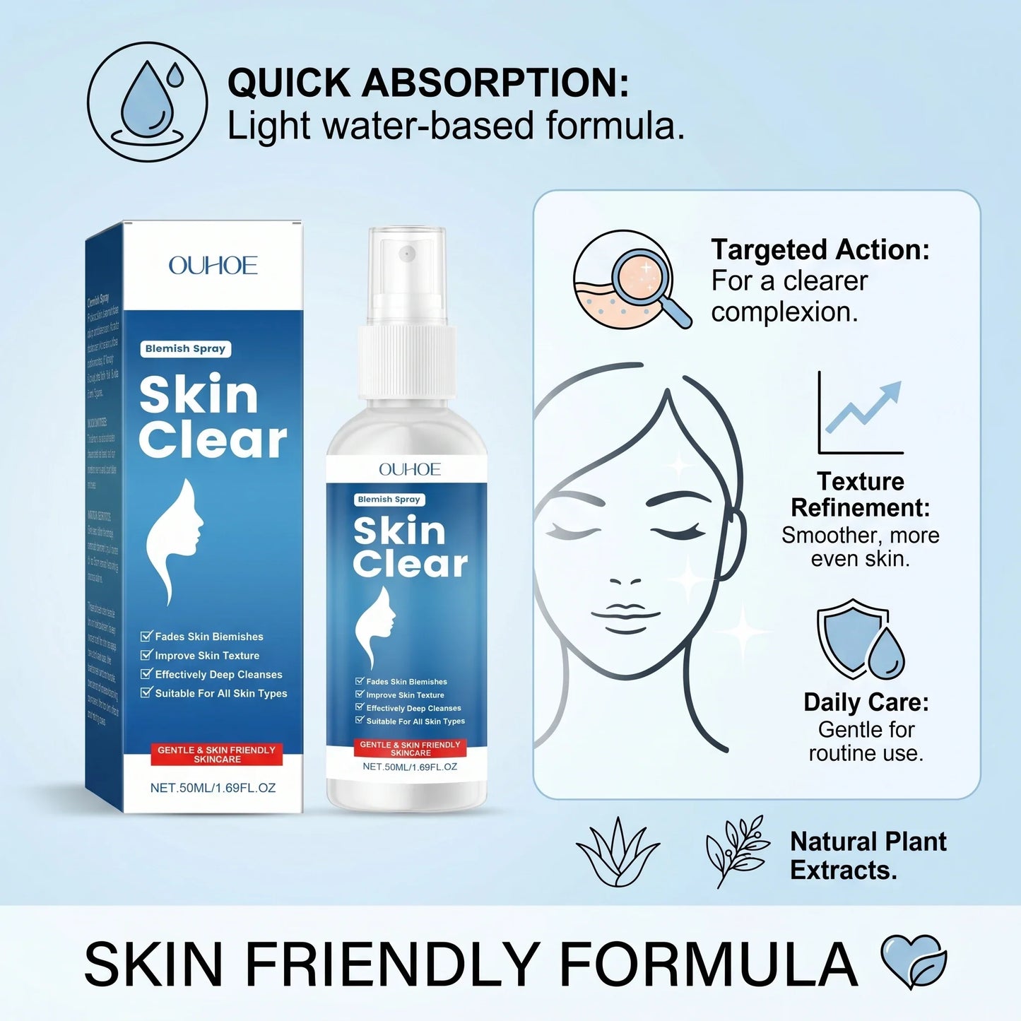 Ouhoe Blemish Clear Spray – Fade Spots & Smooth Skin