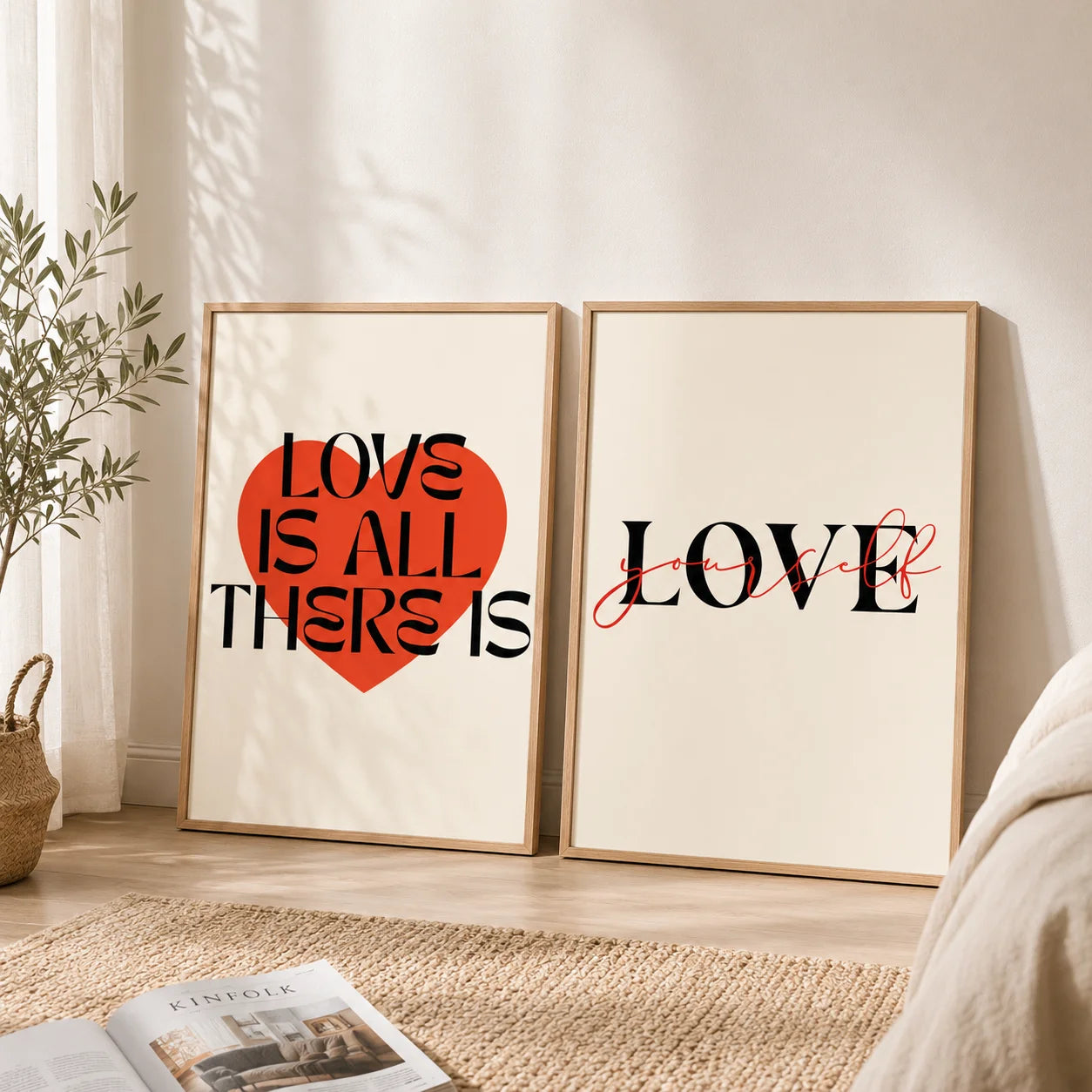 Nordic Minimalist Love Quote Canvas Wall Art | Unframed Print Canvas Wall Art Peaceful Pleasures Health and Wellness