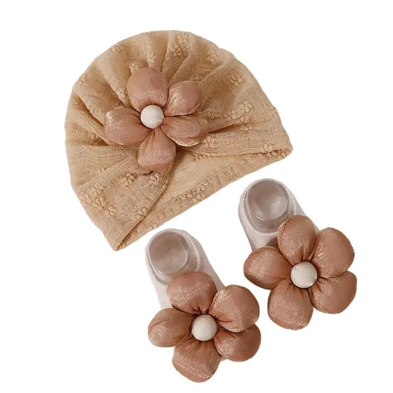 Newborn Baby Hat & Socks Set – Soft Knit Bonnet Girls 0-12M
