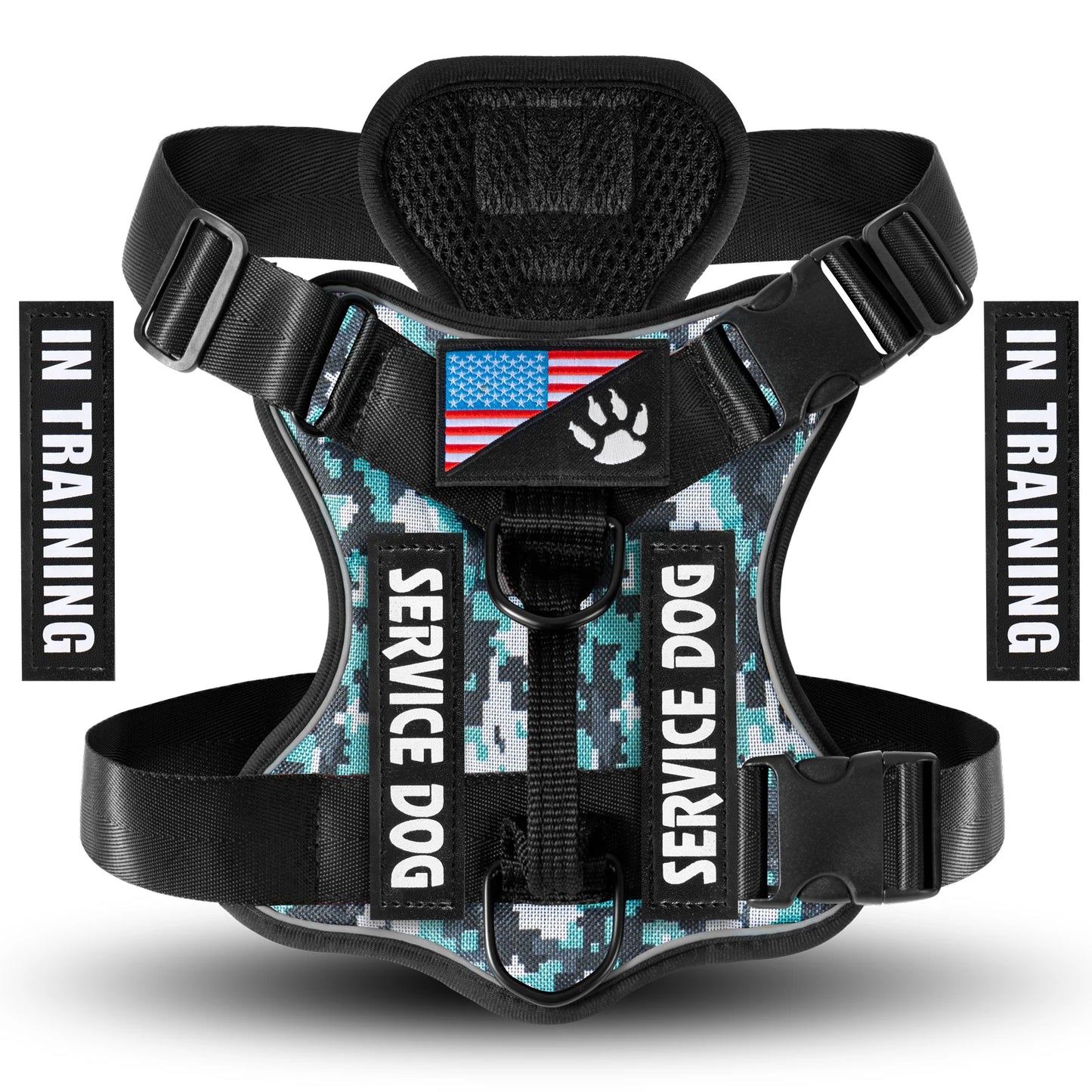 Reflective Service Dog Vest Harness with 5 Patches | Adjustable