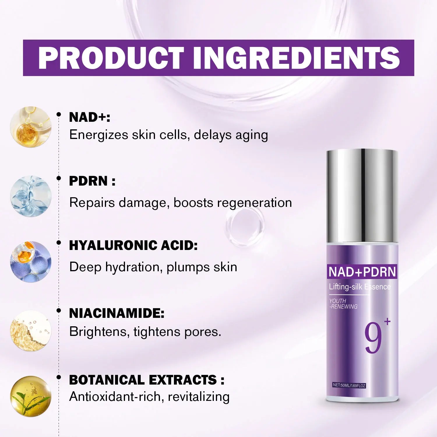 9+ NAD+ PDRN Lifting-sil Essence for Women Firming, Fade Fine Lines NAD+ Serum& Toner for Brightening Skin 50ML Peaceful Pleasures Health and Wellness