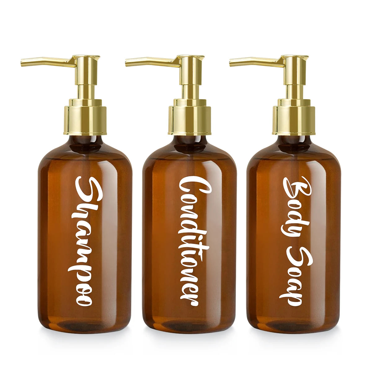 3Pcs Shampoo and Conditioner Dispenser Shower Soap Bottles with Pump, Refillable Shampoo Conditioner Body Wash Dispenser Peaceful Pleasures Health and Wellness brown Other