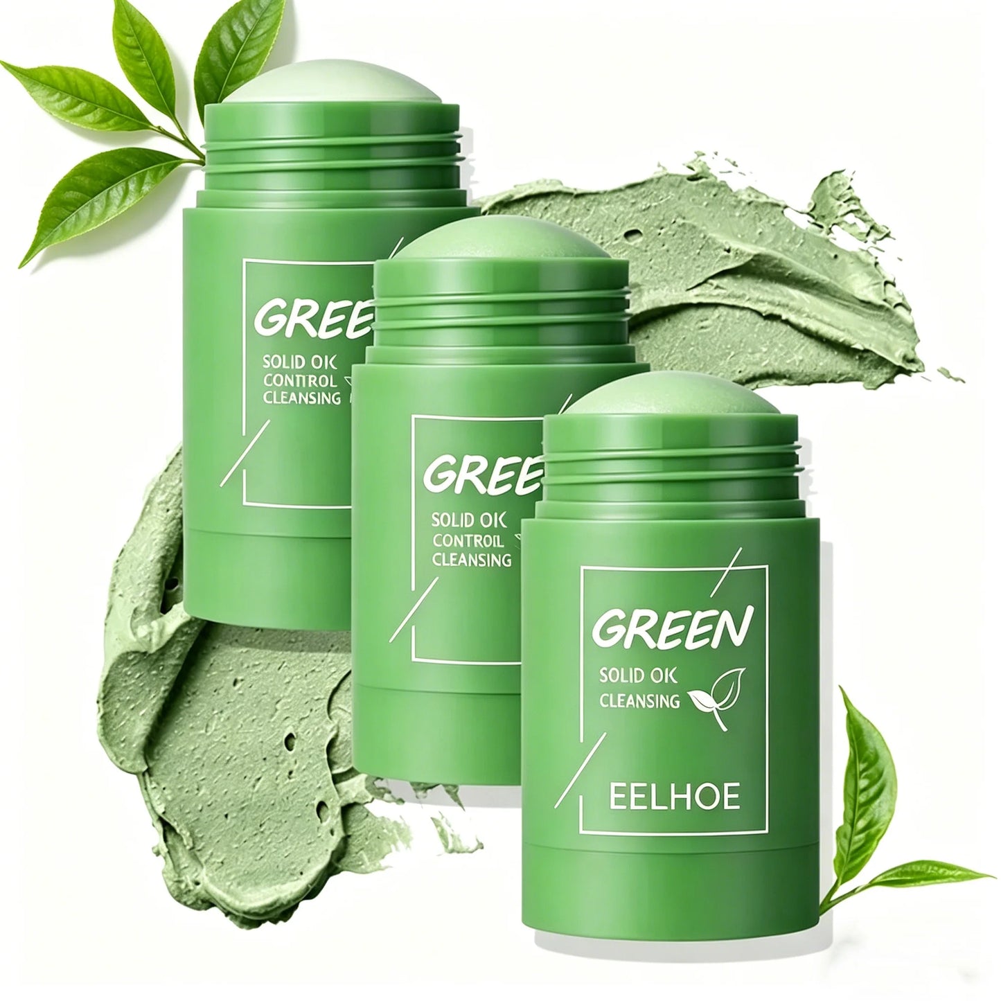 1~5PCS Green Tea Clay Stick For Face Green Mask Stick Smear Acne Shrink Blackhead Green Tea Extract Facial Mask Pore Cleansing Peaceful Pleasures Health and Wellness