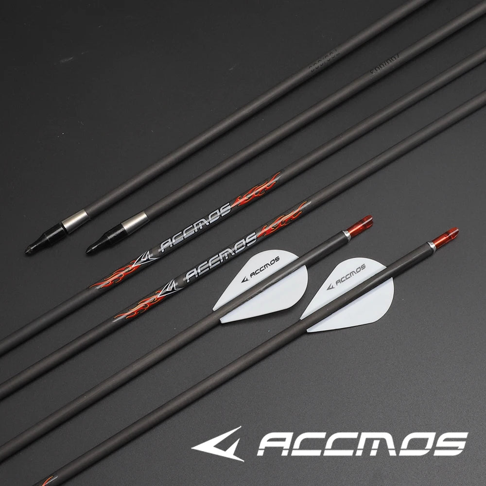 6 Pure Carbon Arrow ID5 Spine300 400 500 600 700 800 White Leaves 100