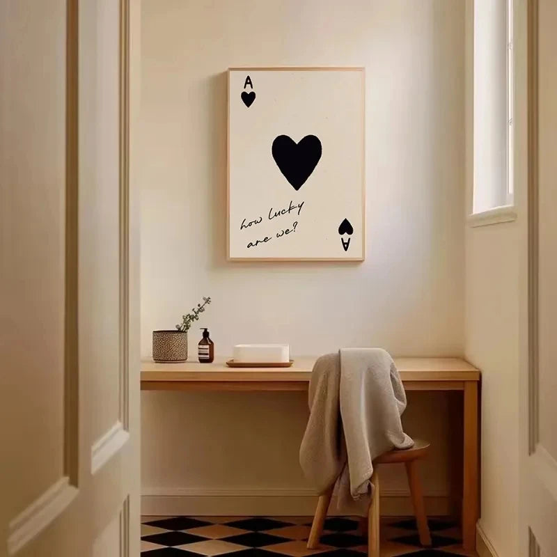 Retro Feeling Lucky Poster Cherry Positive Quotes Playing Card HD Printed Canvas Wall Art Pictures Home Bedroom Decor Gift Peaceful Pleasures Health and Wellness