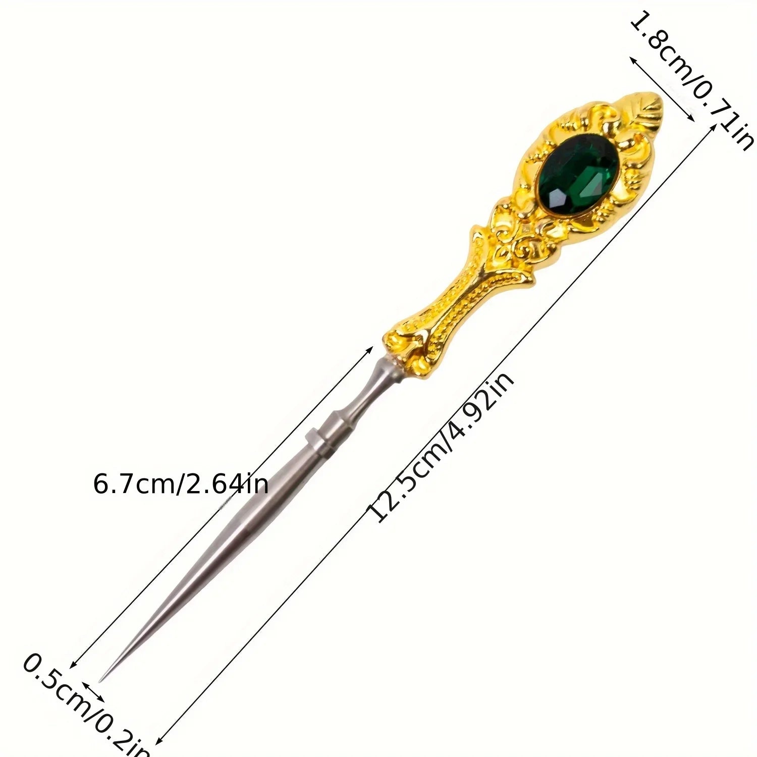 Vintage Jeweled Sewing Needle Cone | Silver Steel Punch Tool & Crochet Hook Set - Handmade for Embroidery, Leather & Crafts Peaceful Pleasures Health and Wellness Gold