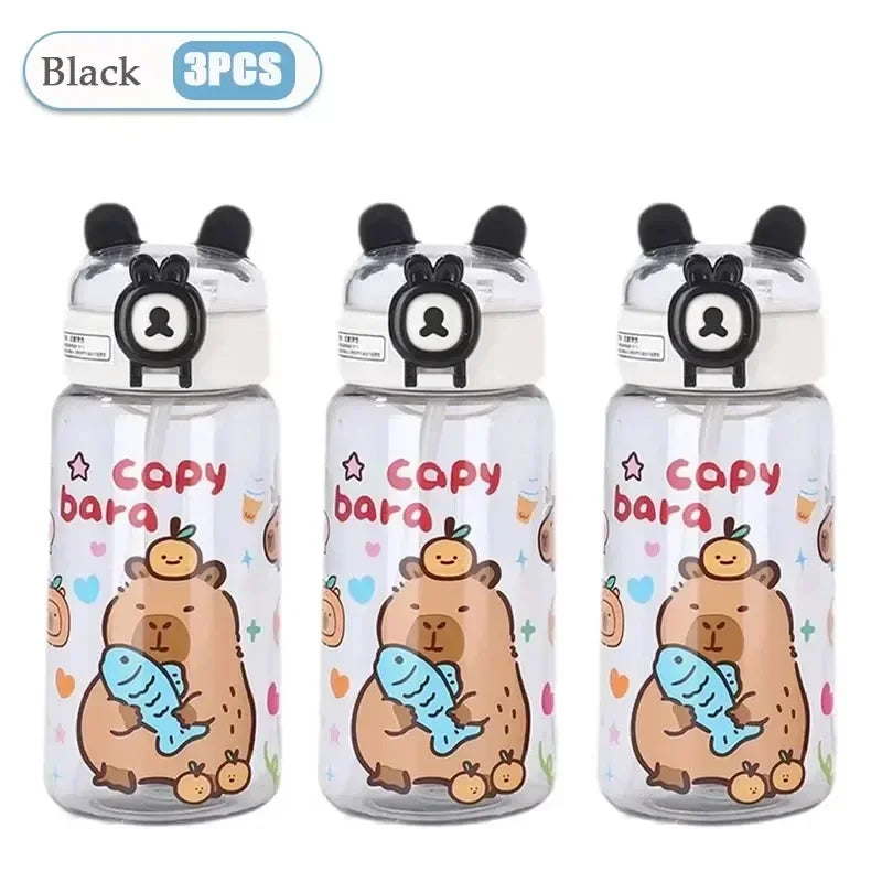 Capybara Cartoon Water Bottle 500ml Kids Sports Straw Cup