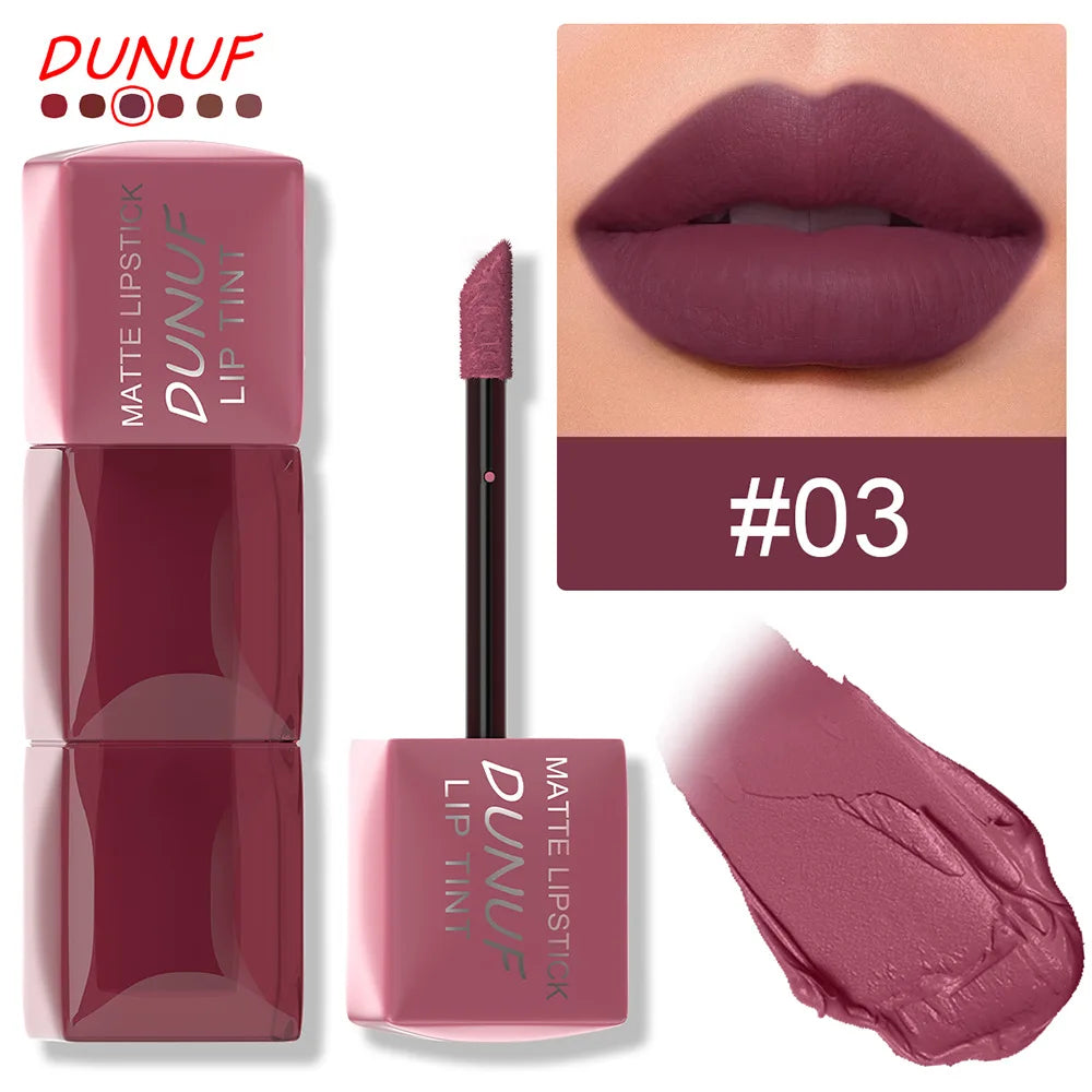 DUNUF Velvet Matte Lip Gloss – Waterproof, Hydrating, 6 Shades