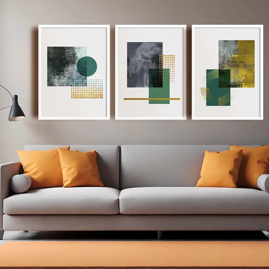 Nordic Geometric Canvas Wall Art | Green Yellow Abstract Print Canvas Wall Art Peaceful Pleasures Health and Wellness