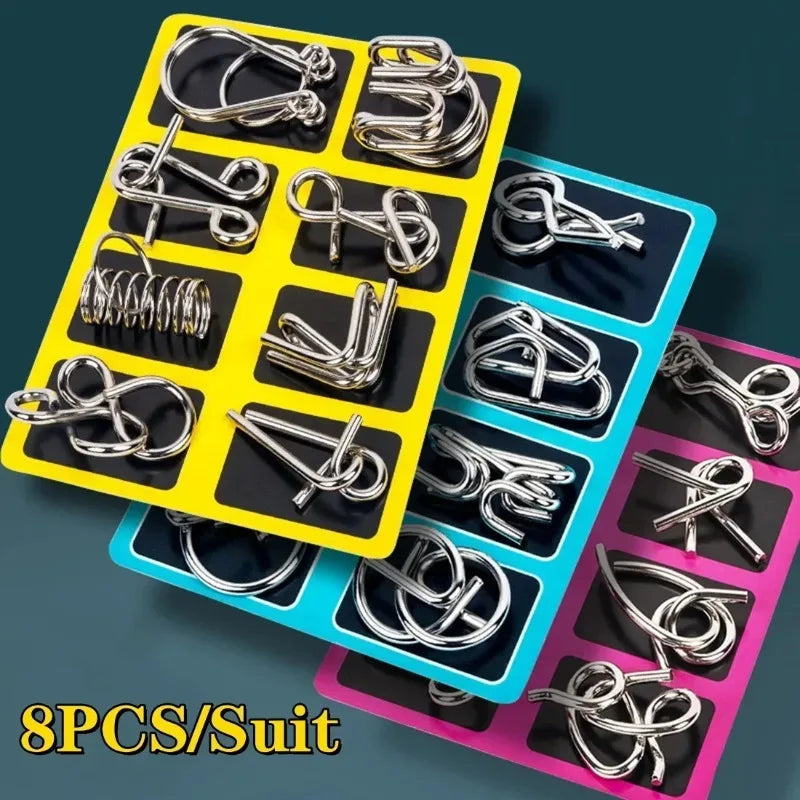8-Piece Metal Interlocking Rings Brain Teaser Puzzle IQ Set
