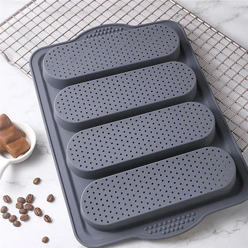 4 Grids Silicone Cake Mold Bread Baking Mold Bread Pan Baguette Baking Tray No Stick Loaf Pan Bread Toast Mould Pastry Tools Peaceful Pleasures Health and Wellness