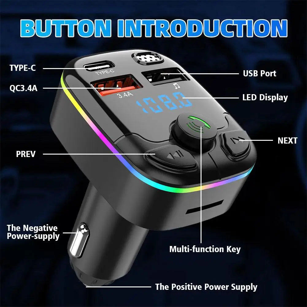 Bluetooth 5.0 Car FM Transmitter | Fast Charge & MP3 Player