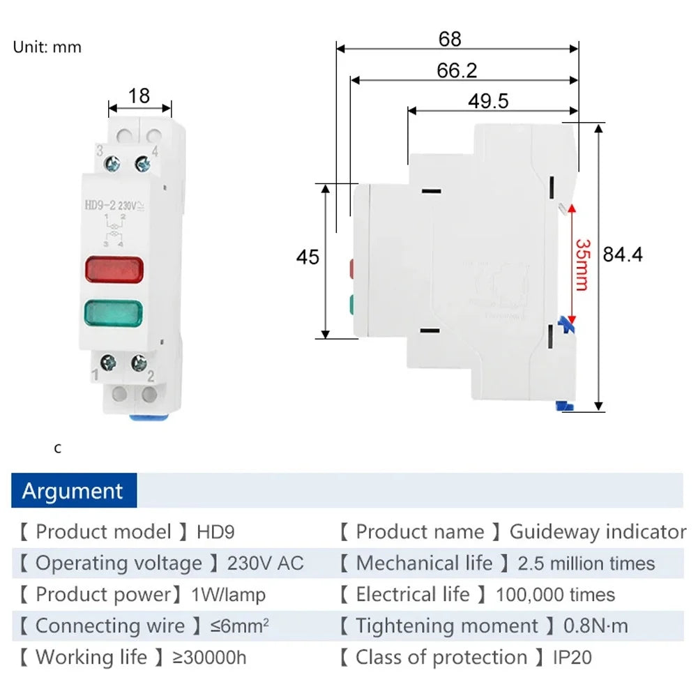 DIN Rail Mount LED Signal Lamp 230V Indicating Pilot Lights Power