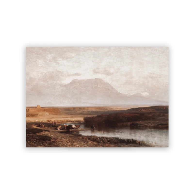 Vintage Autumn Farmhouse Landscape Canvas Print | Fall Wall Art