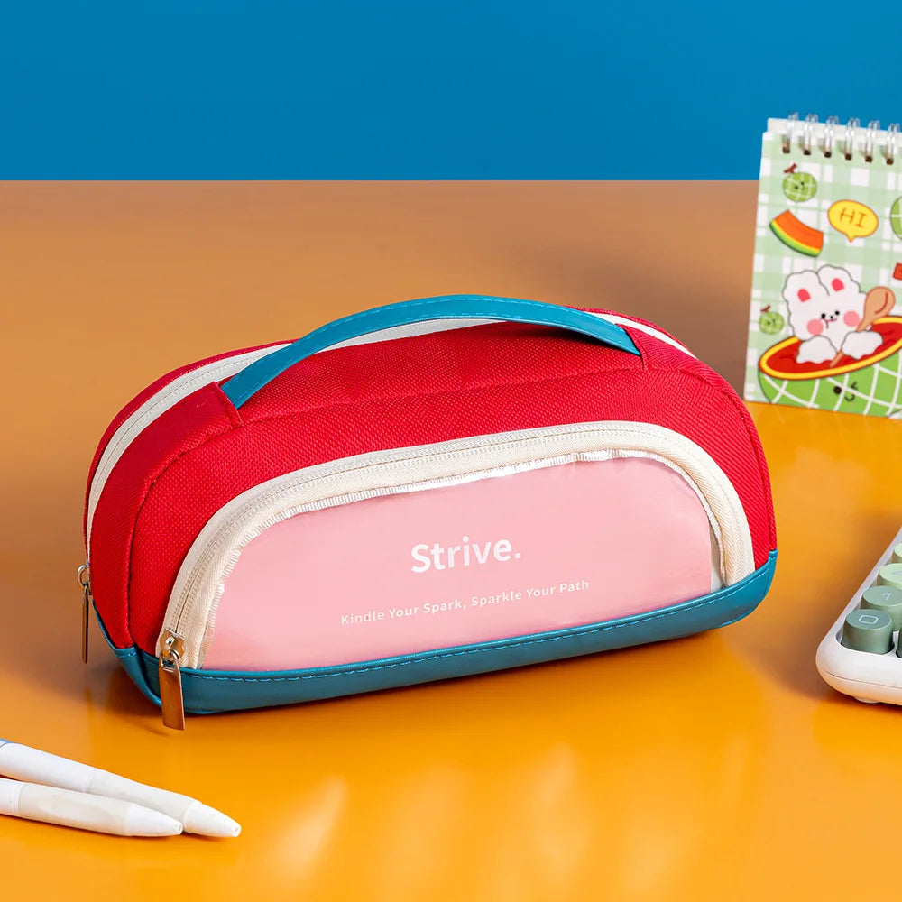 Large Capacity Boys' Contrasting Pencil Case Simple Vertical Portable
