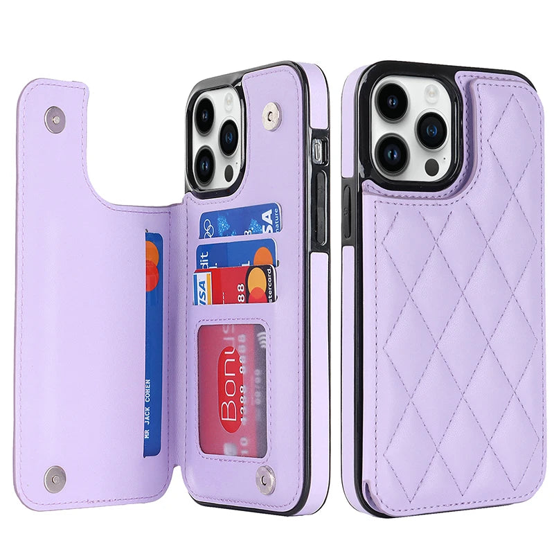 case for iphone 15 pro max with pocket Phone case card storage wallet phone case for iphone 17 pro max case leather Card wallet Peaceful Pleasures Health and Wellness Purple iPhone 12