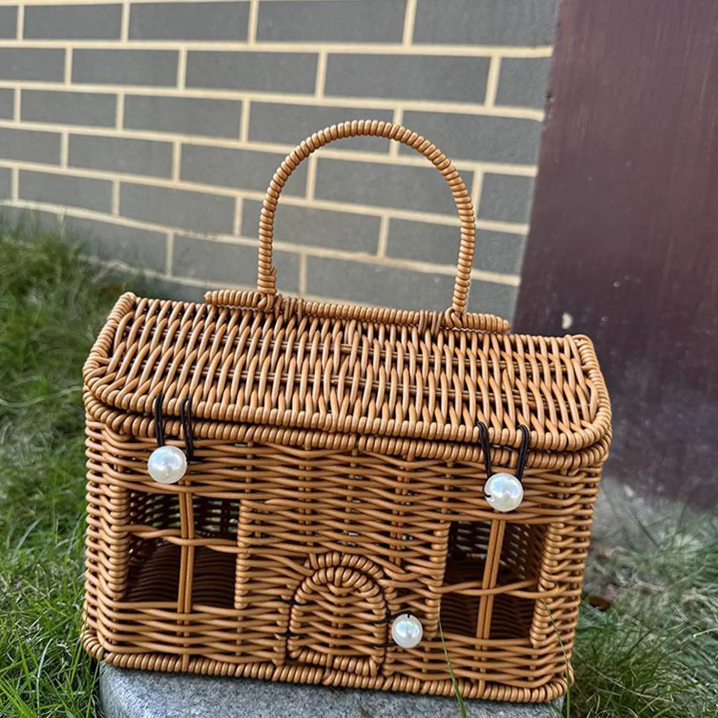 House-Shaped Wicker Storage Basket with Lid & Handle | Rattan Decorative Storage Basket Peaceful Pleasures Health and Wellness
