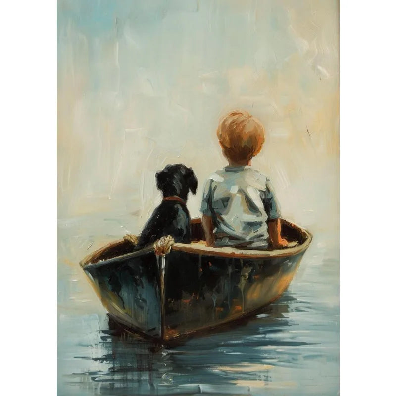Retro Fishing Boys Canvas Wall Art | Farmhouse & Nursery Decor