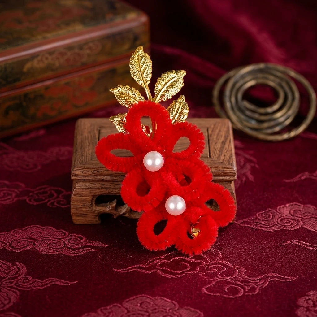 Vintage Red Flower Hair Comb for Chinese Wedding Bridal Headdress with Artificial Fur and ABS Plastic Peaceful Pleasures Health and Wellness