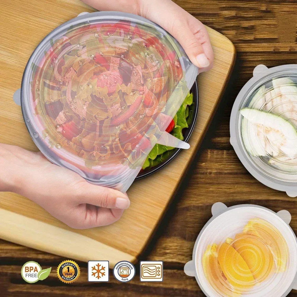 6-Pack Adjustable Silicone Stretch Food Lids | Universal Covers