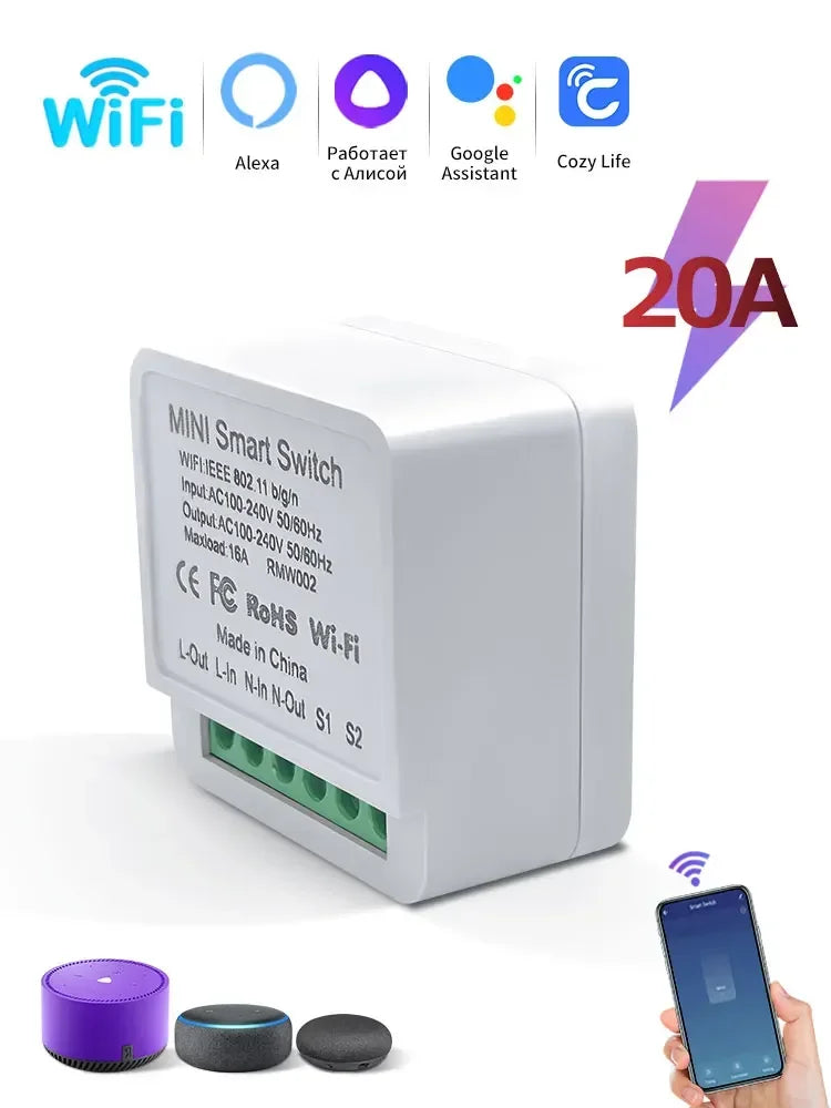 20A 16A Smart WiFi Switch Cozylife APP Remote Control Breaker Module 100-240V Wireless Light Switch Works with Alexa Google Home Peaceful Pleasures Health and Wellness 20A wifi switch