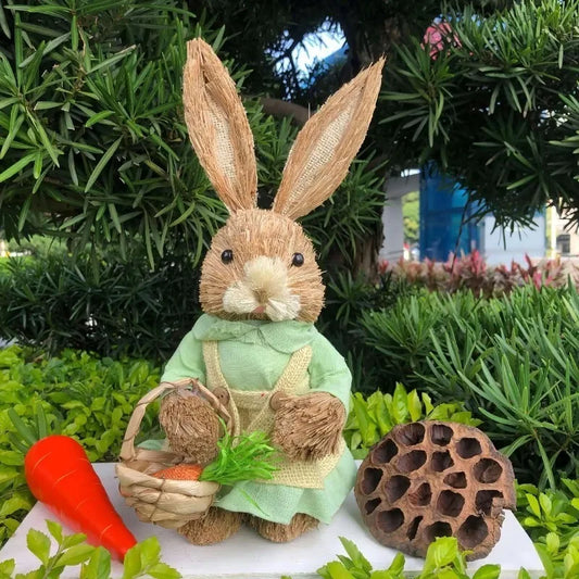 35cm Handmade Straw Easter Bunny Rustic Desktop Decoration Easter Bunny Decor Peaceful Pleasures Health and Wellness