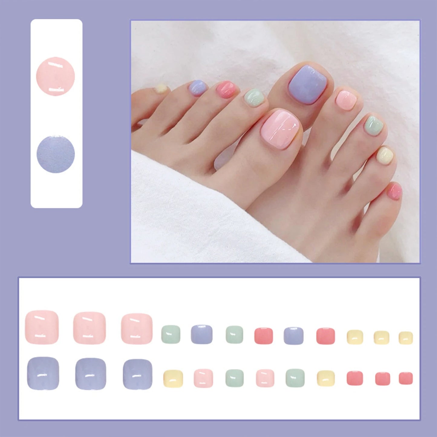 Rainbow Colorful Toenail Stickers 24pcs | Vibrant Nail Decals