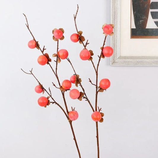 8-Head Artificial Persimmon Branch | Realistic Fake Fruit Décor Artificial Floral Branch Oasis Select