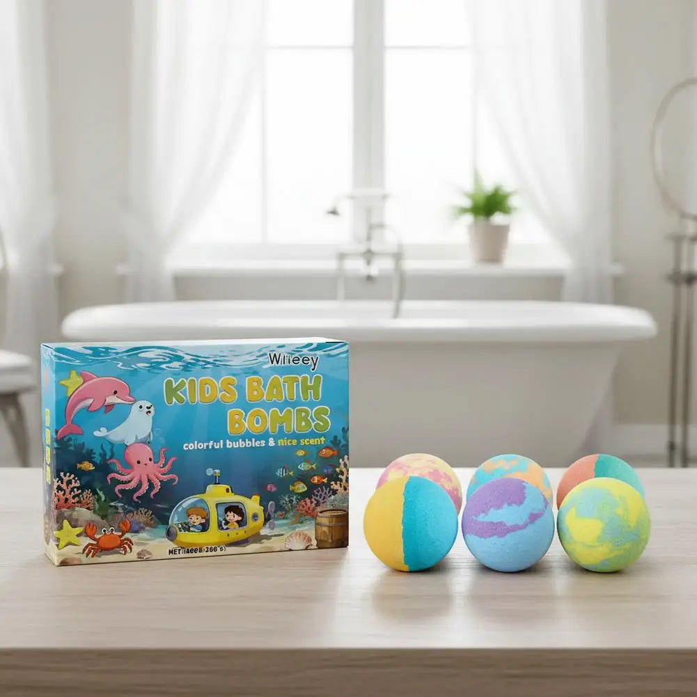 Kids Colorful Bath Bombs Gift Set – 6 Fizzy Spa Balls for Fun Bath Time Peaceful Pleasures Health and Wellness
