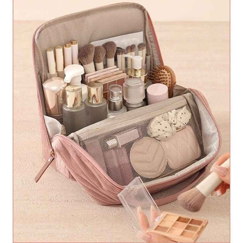 Large Vertical Travel Makeup Bag & Brush Organizer for Women