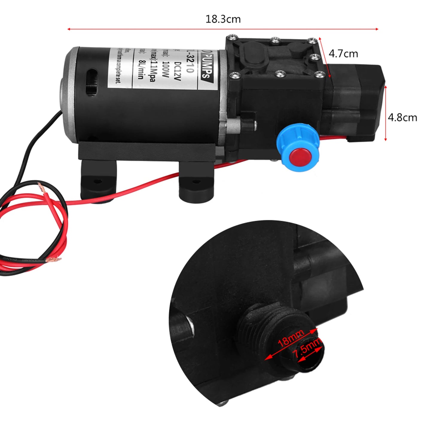 12V DC 100W Min 160Psi Pressure Diaphragm Self Priming Water Pump Wash