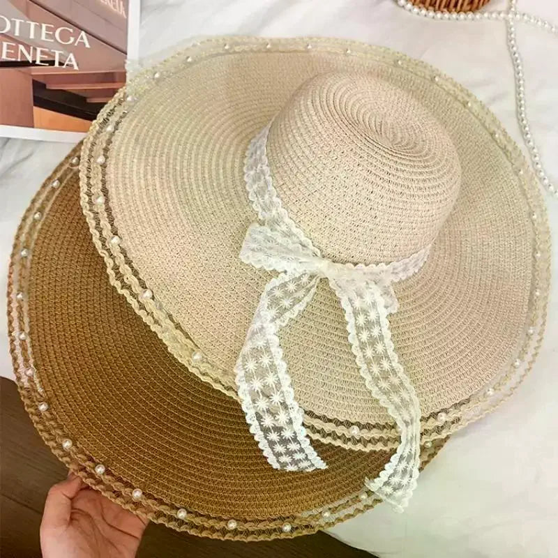 Women's Oversized Bow Straw Sun Hat – UV Protection Beach Hat