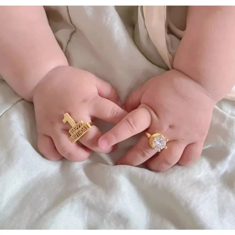 Baby Newborn Photography Prop1st Birthday Baby Zircon Ring Happy Birthday Rings -Toddler Infant 1st Anniversary Gift,ニューボーンフォト Peaceful Pleasures Health and Wellness