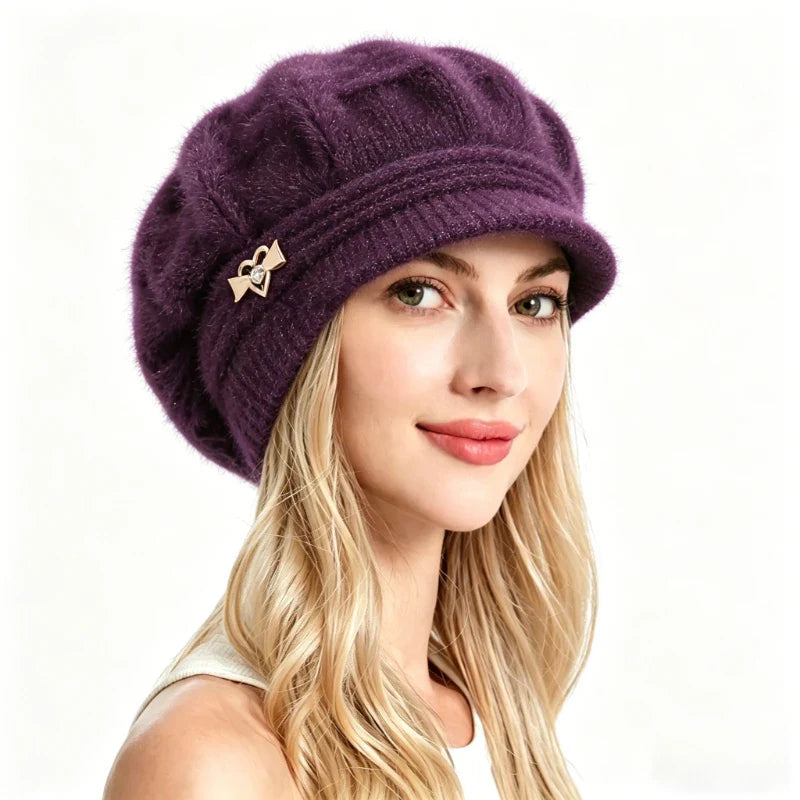 Women's Plush Knit Winter Hat with Ear Guard – Warm & Cozy