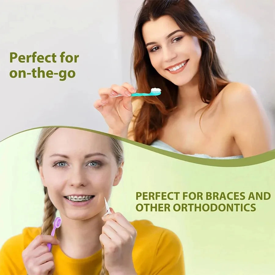 Independently packaged disposable bursting bead toothbrush, dental floss, toothpick, 3-in-1 soft bristled portable travel bag Peaceful Pleasures Health and Wellness
