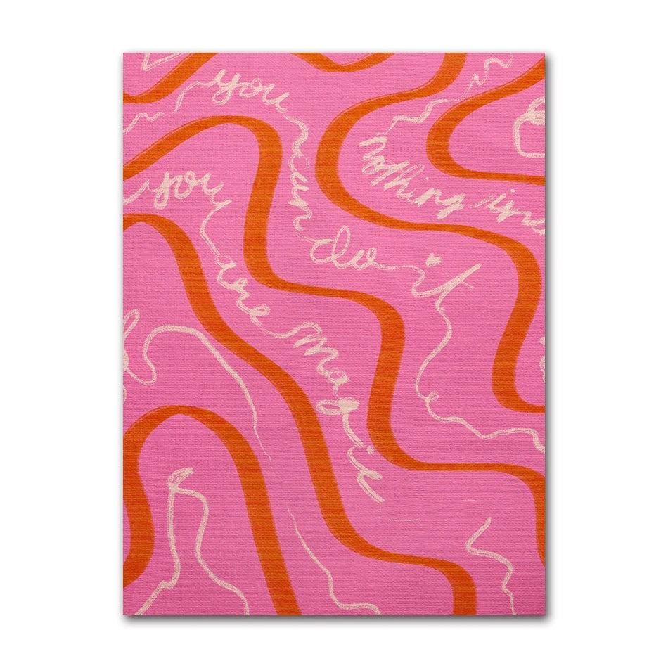 Retro Pink Preppy Canvas Wall Art | Cherry Heart Snake Poster